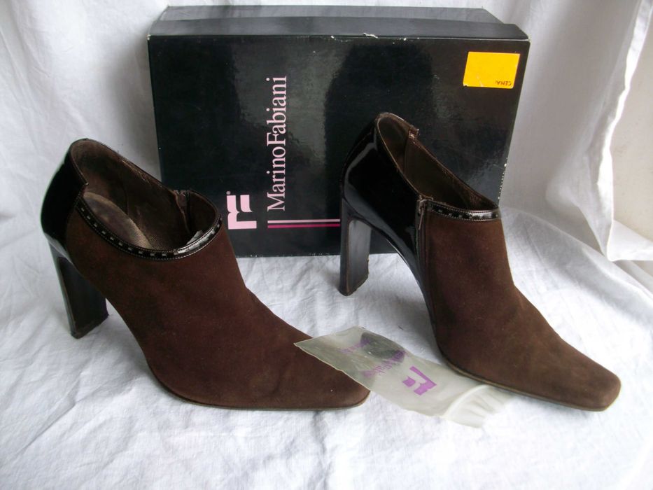 Marino Fabiani vero cuoio włoskie skórzane brązowe botki szpilki 36