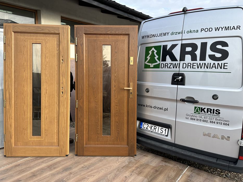 Drzwi zewnętrzne drewniane Winchester Montaż Złoty Dąb NA KAŻDY WYMIAR