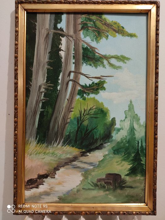 "A droga długa jest"- piękny obraz olejny na płycie!