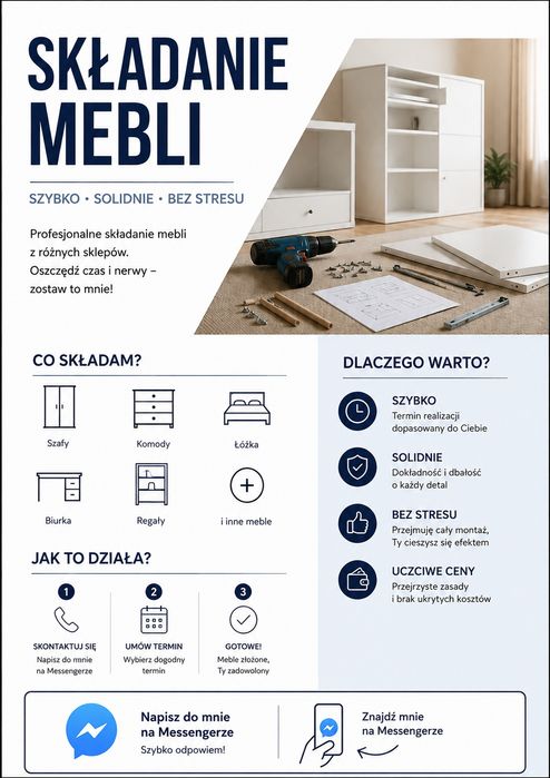 skręcanie mebli, solidnie