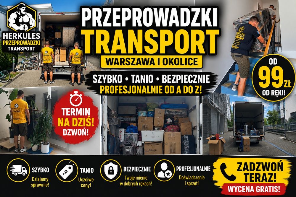 Przeprowadzki i Transport Od 99zł  Dziś 24/7h Szybko Bezpiecznie Dojazd Gratis!