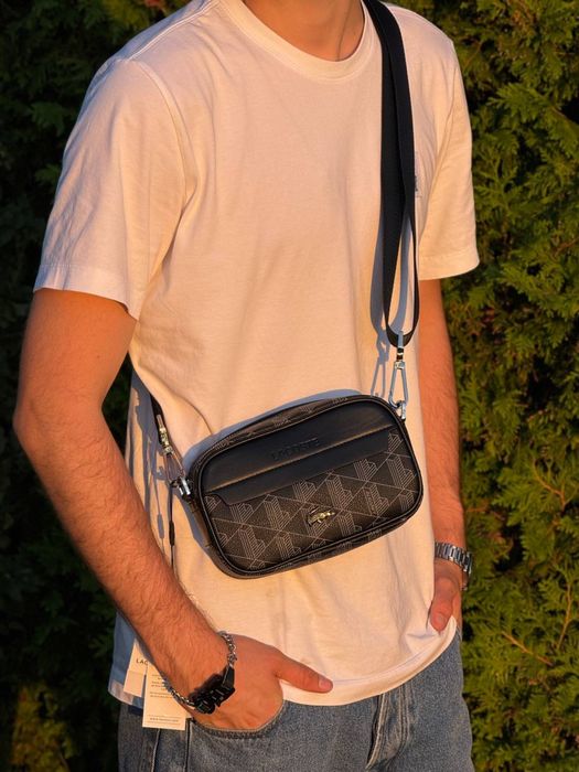 Сумка Lacoste monogram green черная через плечо барсетка Лакост