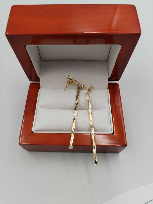 Złote kolczyki sople kręcone pr 585/ długie / Plus Lombard
