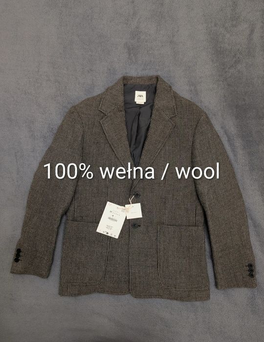 Zara nowa wełniania marynarka casualowa sportowa M/48 szara pepitka