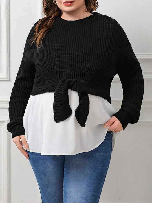 Sweterek ciążowy z bluzką 2w1 czarno-biały casual SHEIN XL 42