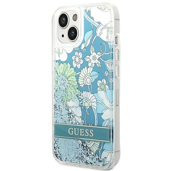 Etui Guess Flower Liquid Glitter na iPhone 14 - zielone