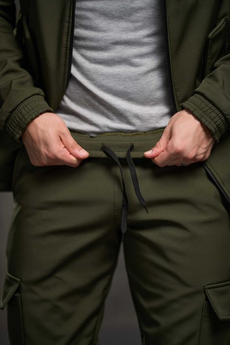 Штани карго чоловічі зимові теплі з флісом хакі