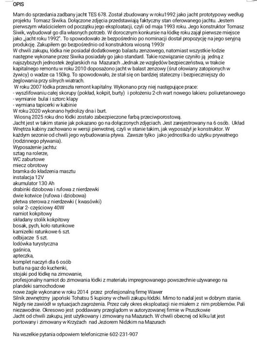 Łódź żaglowa TES 660