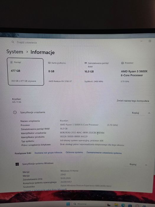Komputer Gamingowy RX 5700XT Ryzen 5 5600x