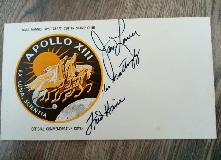 Apollo 13 podpis autograf całej załogi NASA koperta ubezpieczeniowa