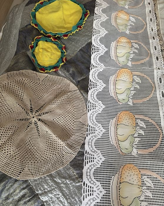 Conjunto crochés e linho ( 10 pecas)