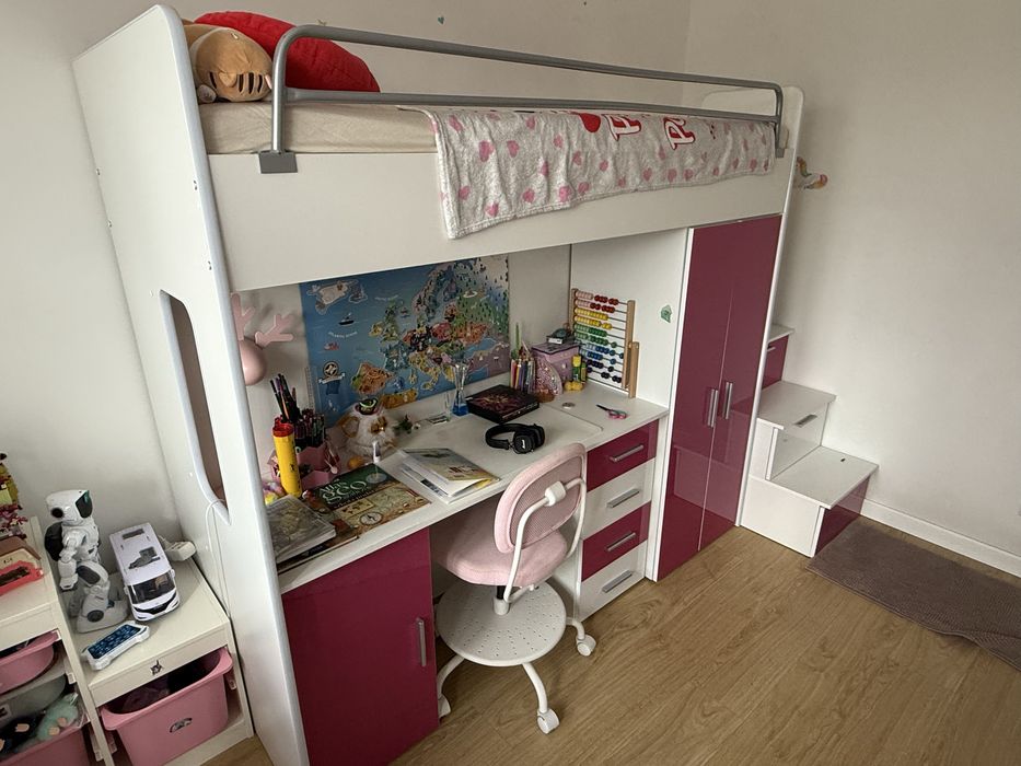 Antresola Raj 4s łóżko pietrowe z szafa i biurkiem dla dziecka