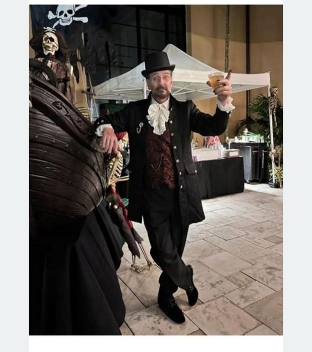 XL.Surdut płaszcz FOVER męska w stylu vintage steampunk z falbaną, śre