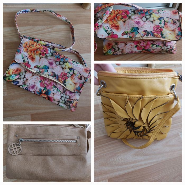 Сумочка жёлтая, кросбоди коричневый