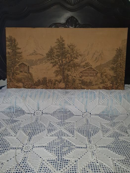 Tela paisagística em pano antiquíssima.