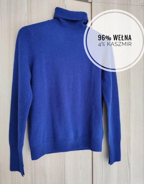 Niebieski wełniany klasyczny golf Massimo Dutti S 36 z kaszmirem