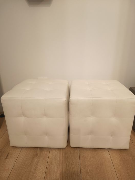 Pufa kostka pikowana biała Eco skóra siedzisko 38x38