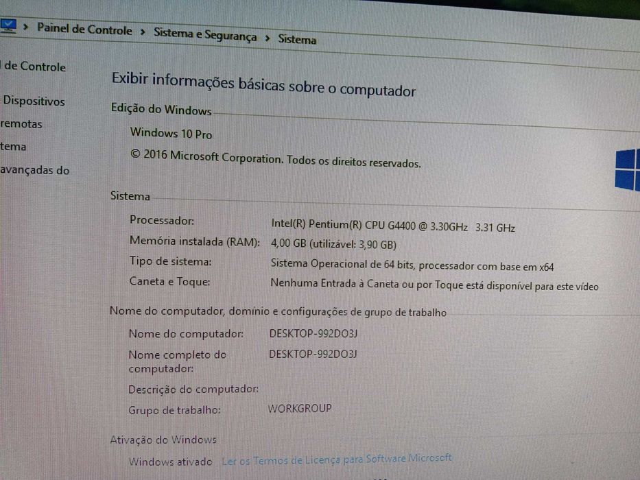 HP ProDesk 400 G3 - Pentium G4400 3.31 GHz - 4 GB M  - 500 Gb HD