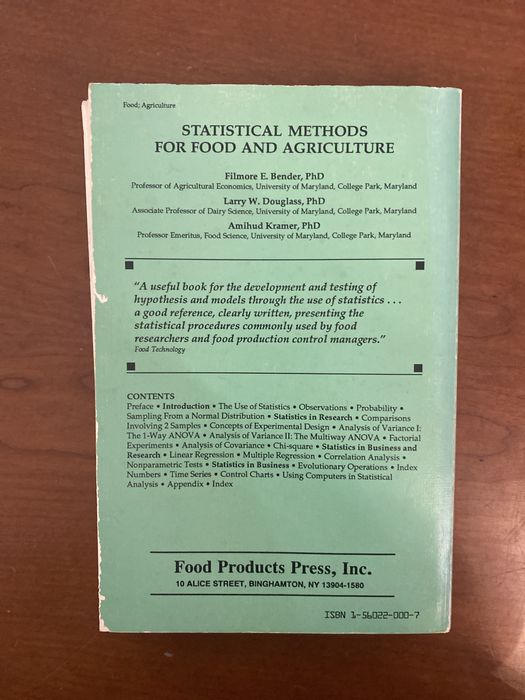 Livro em Inglês - Statistical Methods for food and Agriculture