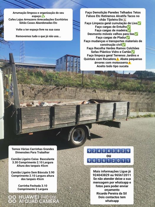 Faço demolições e Recolha de Entulho Madeira Pladur Resíduos Monos Etc