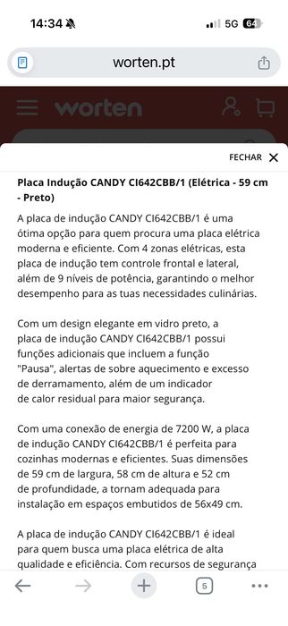 Placa de indução Candy