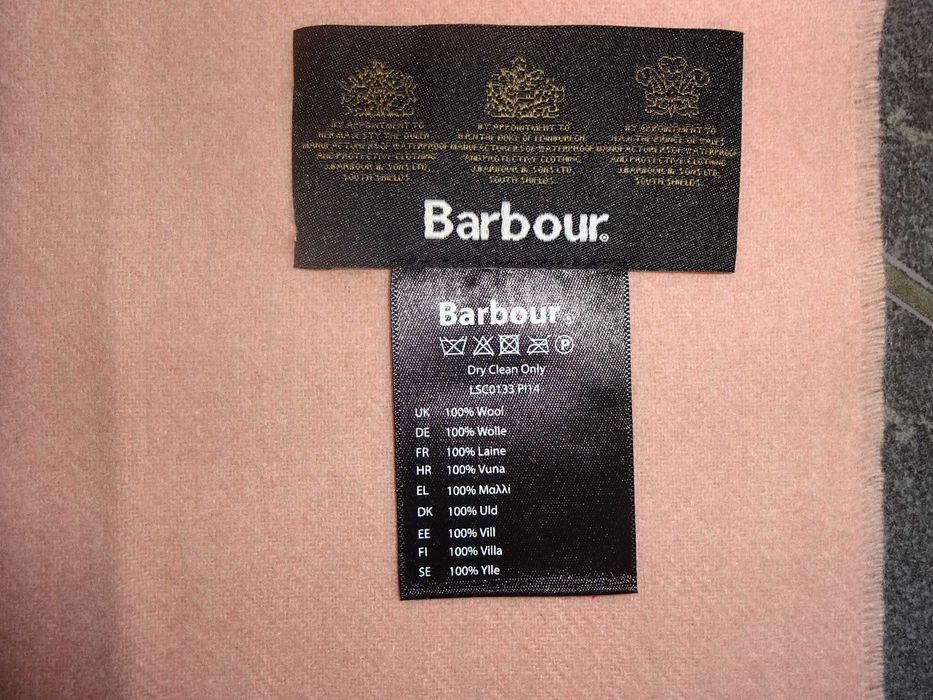 BARBOUR 100% Wool oryg wełniany delikatny jasno różowy szalik jak nowy