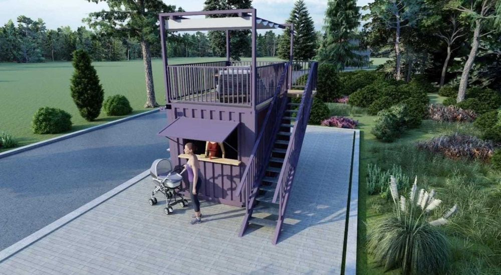 Kontener gastronomiczny RÓŻOWY z antresolą (2)