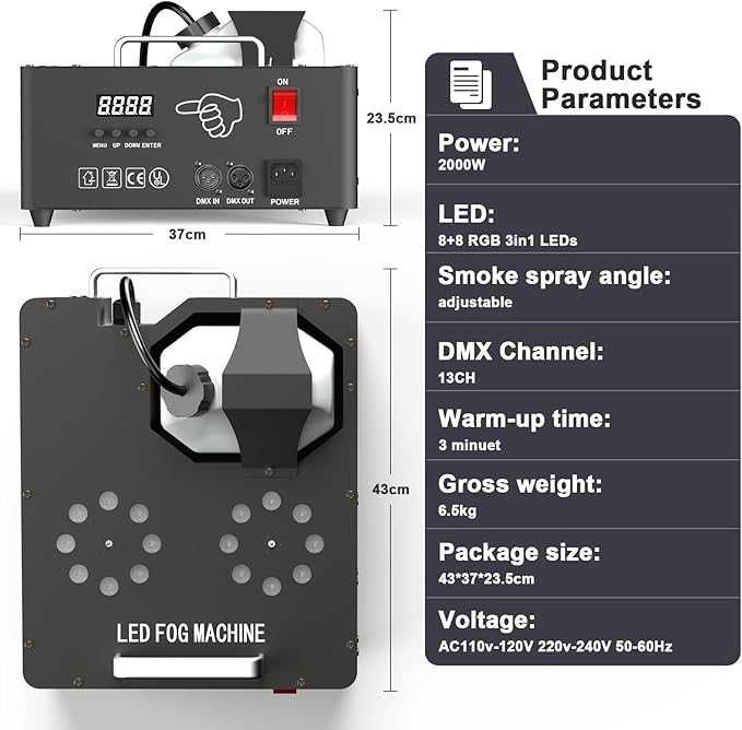Wytwornica Maszyna do Dymu Pionowego Mgły LED 2000 W