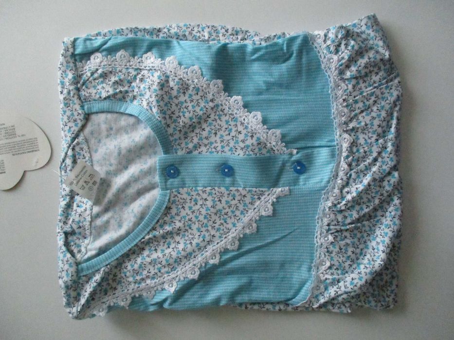 Koszula nocna turkusowa bawełniana z krótkim rękawem