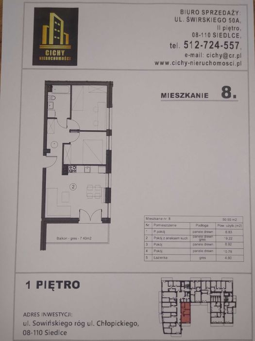 Nowe mieszkanie, Siedlce, ul. Sowińskiego, 50,55 m2