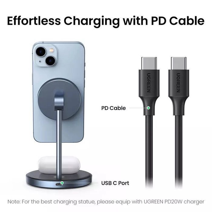Магнітна бездротова зарядна підставка 20W Ugreen CD317 2-в-1