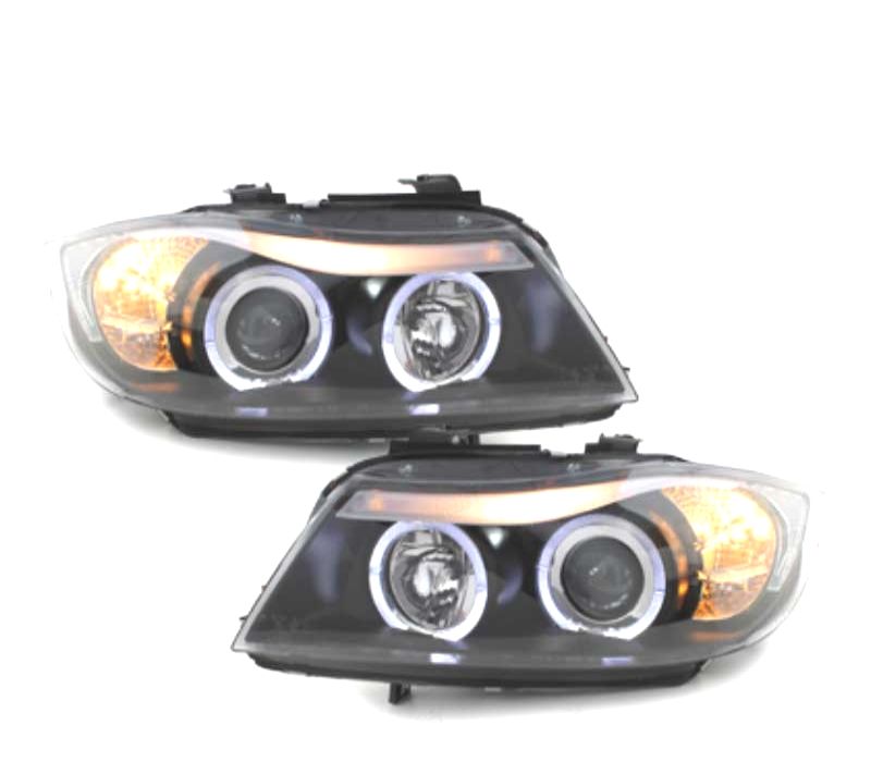 FARÓIS BMW E90 E91 05-08 ANGEL EYES FUNDO PRETO