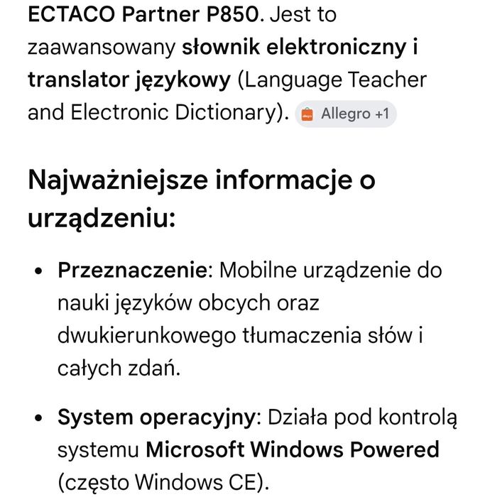 translator tłumacz elektroniczny ECTACO Partner P850 tłumacz słownik