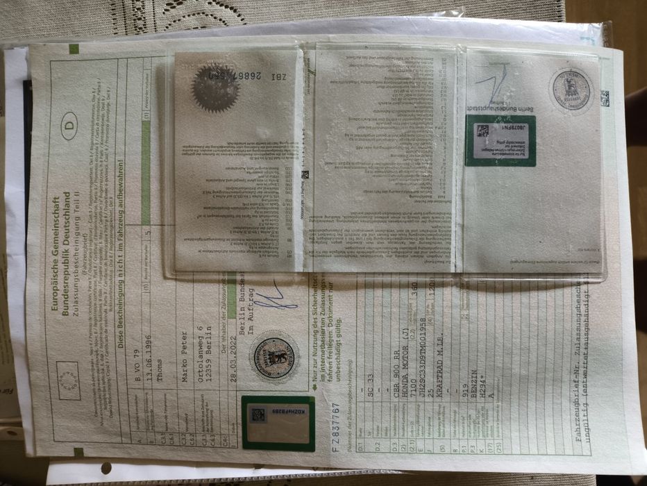 Honda CBR sc33 96 rama dokumenty