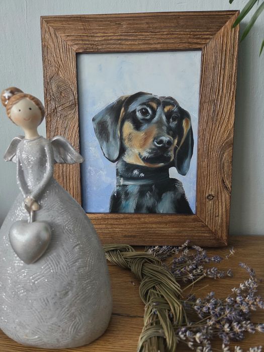 Obraz olejny portret Gończy polski, 18x24cm