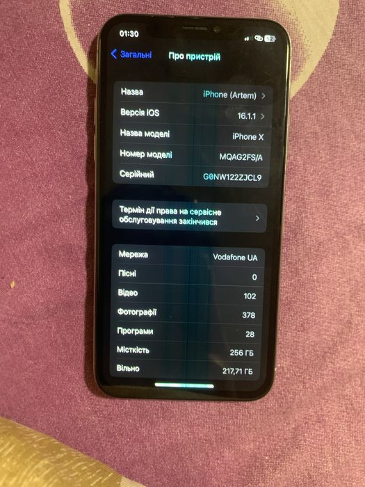 iPhone X 256 GB батарея 100%