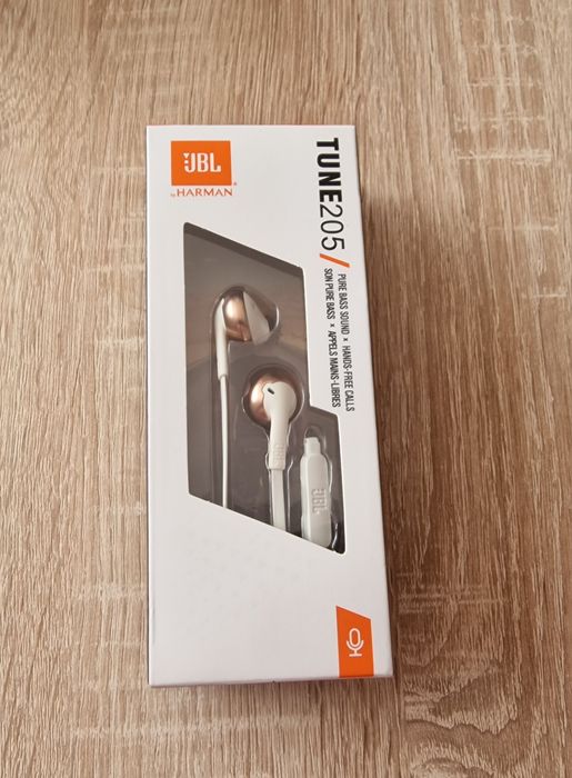 Słuchawki Przewodowe JBL Tune 205 Biało-Złote Jack 3,5 mm