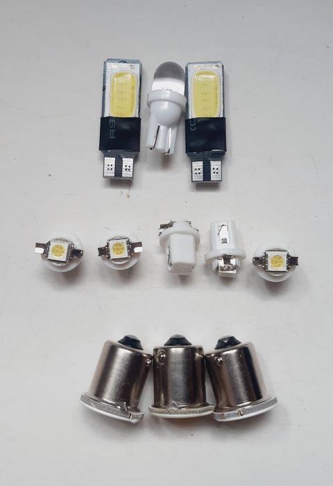 LED автолампы T10 и BA15S COB 12В комплект