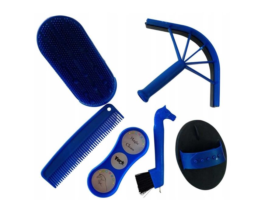 SZCZOTKI DLA KONIA koni granatowe ZESTAW duży 6 elementów