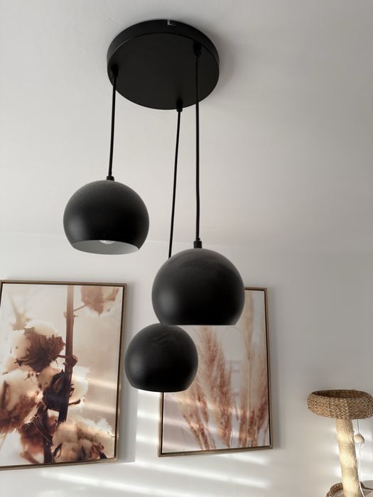 Żyrandol lampa czarna na 3 zarowki