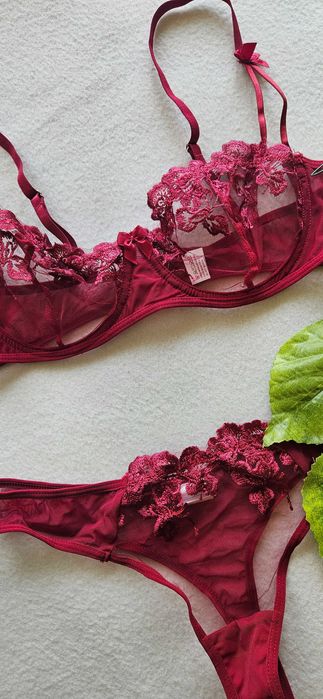 L 40 Bordowy koronkowy komplet seksownej bielizny seksowna bielizna