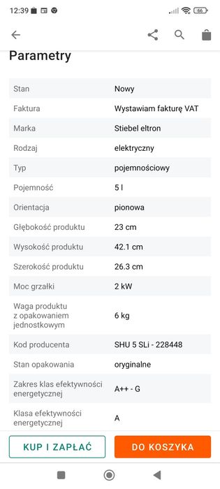 Ogrzewacz wody, pod umywalkę.