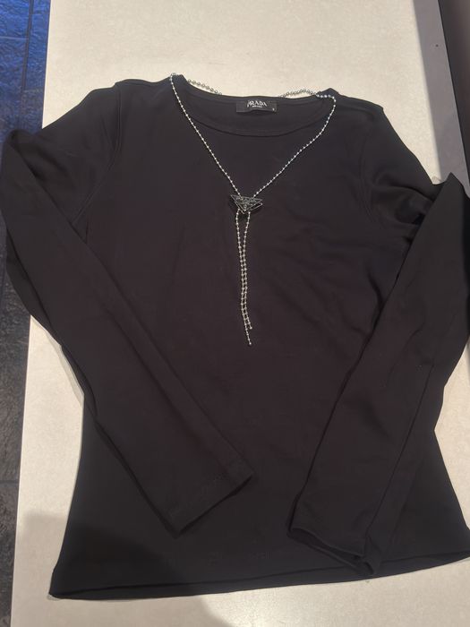 Czarny longsleeve bluzka Prada XS S łańcuszek