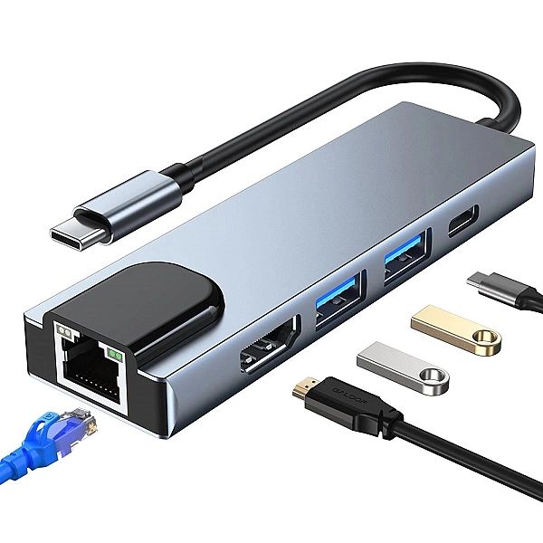 HUB Tech-Protect V3/5w1 USB-C - USB-A 3.0 / USB-A 2.0 / USB-C / HDMI /