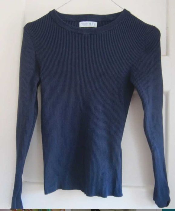 Top XS, malha canelada de manga comprida em azul-escuro (navy) Primark