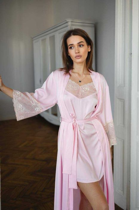 Піжамний комплект Catalina | Шовк Армані преміум + мереживо S-XL