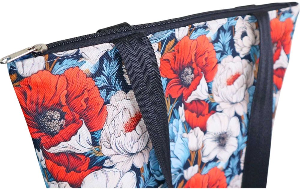 Torebka Shopper na zakupy kwiaty niebieski PL handmade