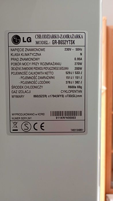 Chłodziarko-zamrażarka LG Electronics GR-B652YTSK