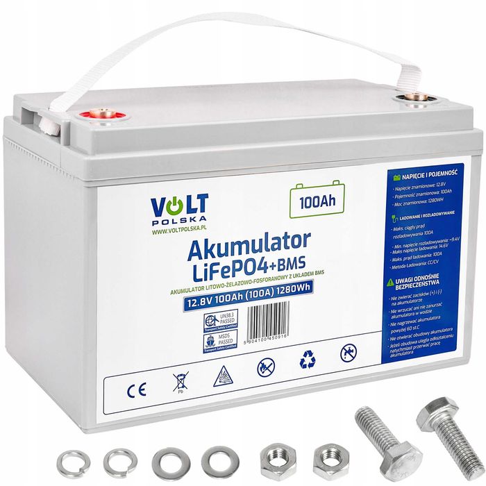 Akumulator LiFePO4 12,8V 100 Ah (100A) + BMS bezobsługowy FV gwarancja