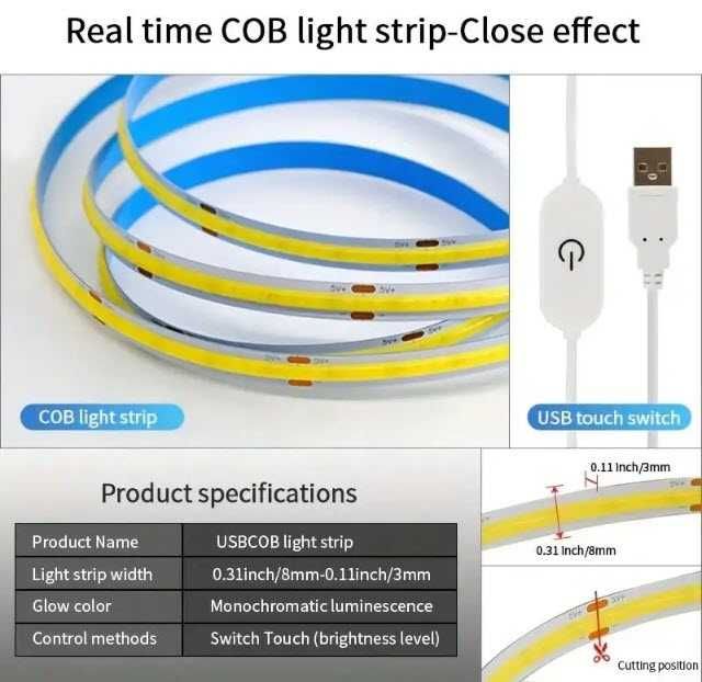 Светодиодная лента LED 5V USB с сенсорным выключателем от повербанка